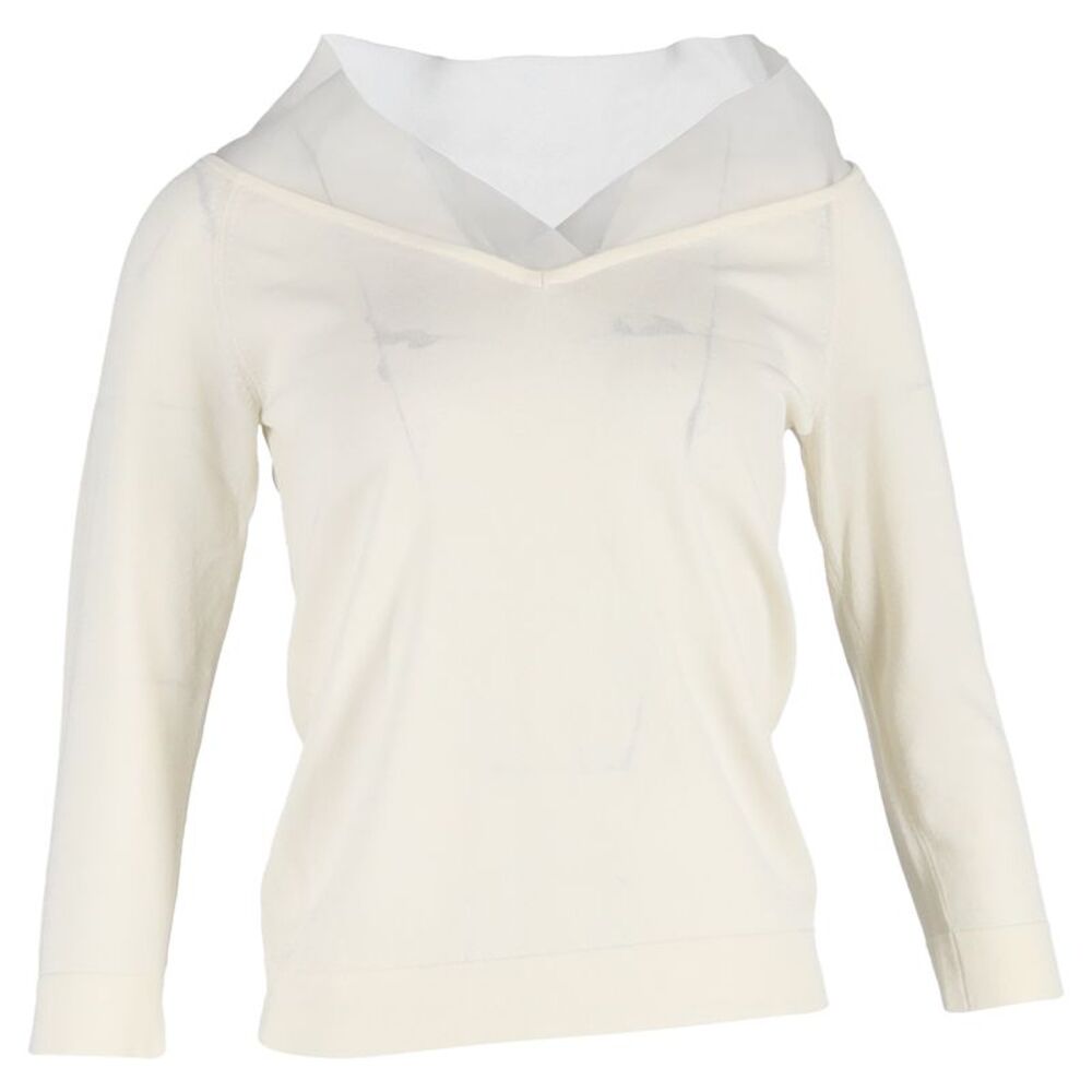Max Mara V-neck Sweater in Cream Cotton